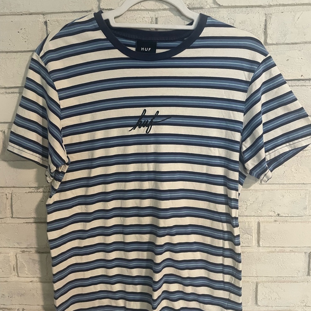 HUF Men's Blue Striped T-Shirt